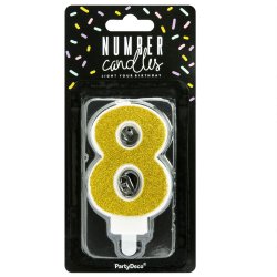 PartyDeco Födelsedagsljus Nummer 8 - Guld