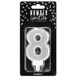 PartyDeco Födelsedagsljus Nummer 8 - Silver