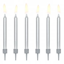 PartyDeco födelsedagsljus vanlig silver 6cm pk/6