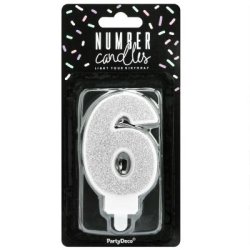PartyDeco Födelsedagsljus Nummer 6 - Silver