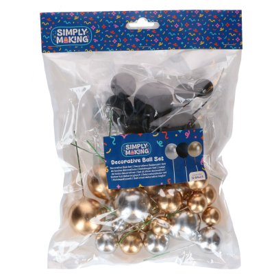 Zoom bild av Caketopper - dekorativa bollar svart, silver & guld pk/32 - Simply Making