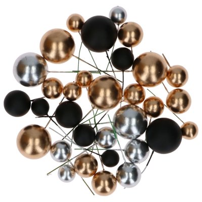 Zoom bild av Caketopper - dekorativa bollar svart, silver & guld pk/32 - Simply Making