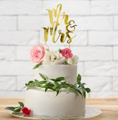 Zoom bild av Mr & Mrs Cake Topper - Guld