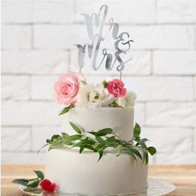 Zoom bild av Mr & Mrs Cake Topper - Silver