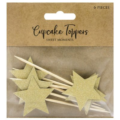 Zoom bild av PartyDeco Cupcake Toppers - Guldstjärnor